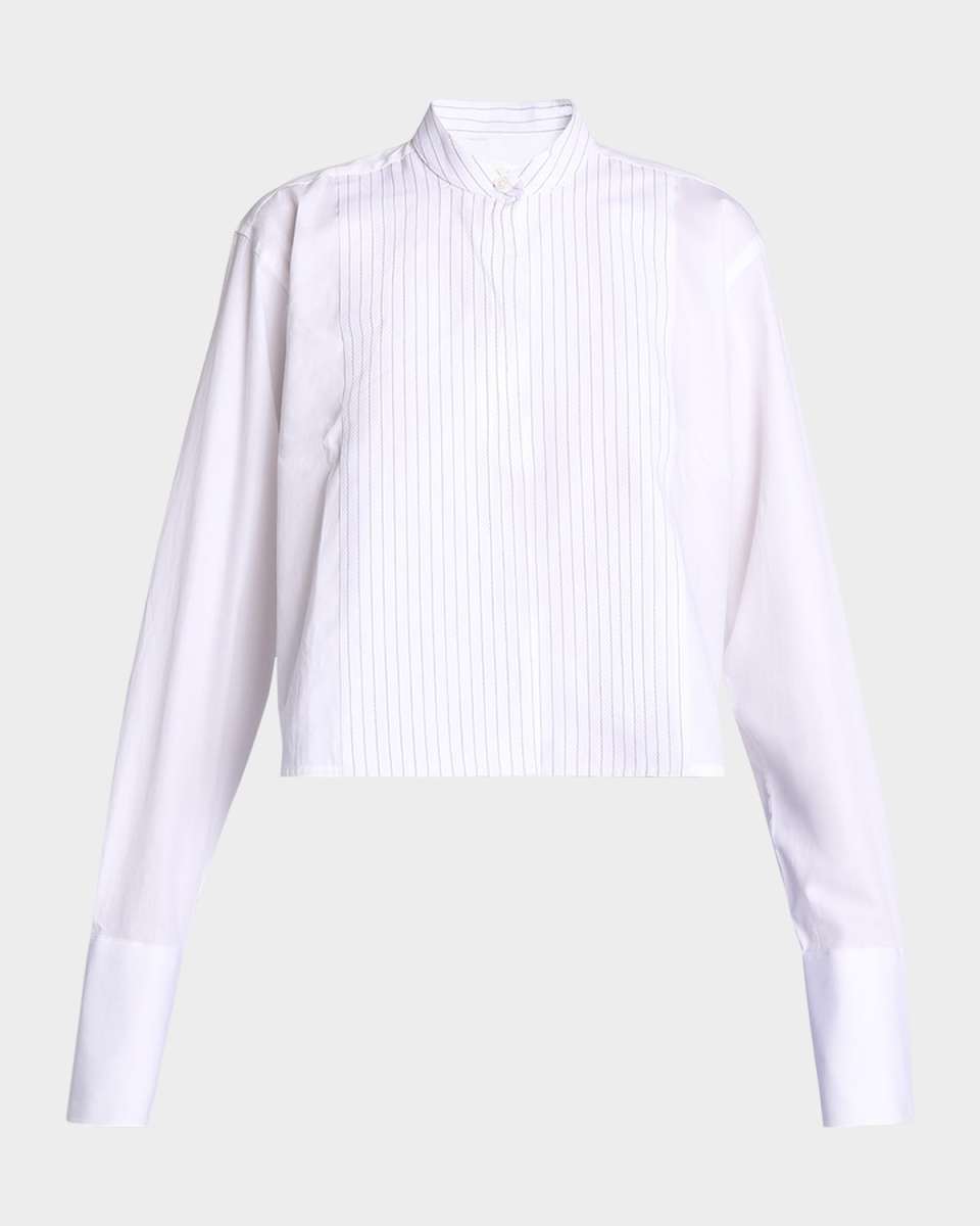 Striped Bib-Front Crop Tux Shirt
